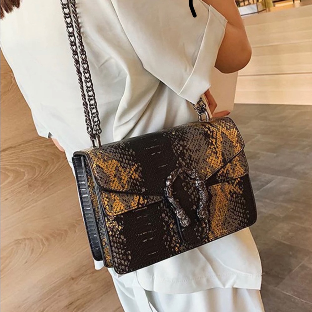 Animal Print Metallic Gunmetal PU Leather Bag